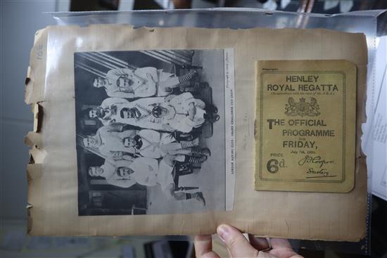 A collection of Henley Royal Regatta ephemera, including photographs, a 1959 Meet flag and other items,